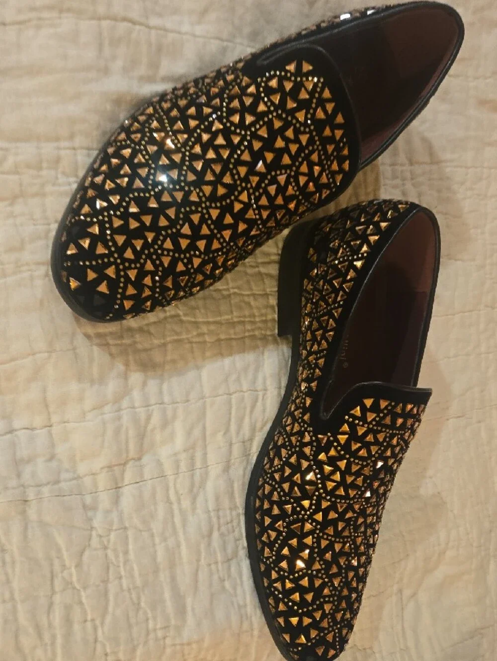 Men's Black Slip-On Loafers with Rose Gold Stud Detailing